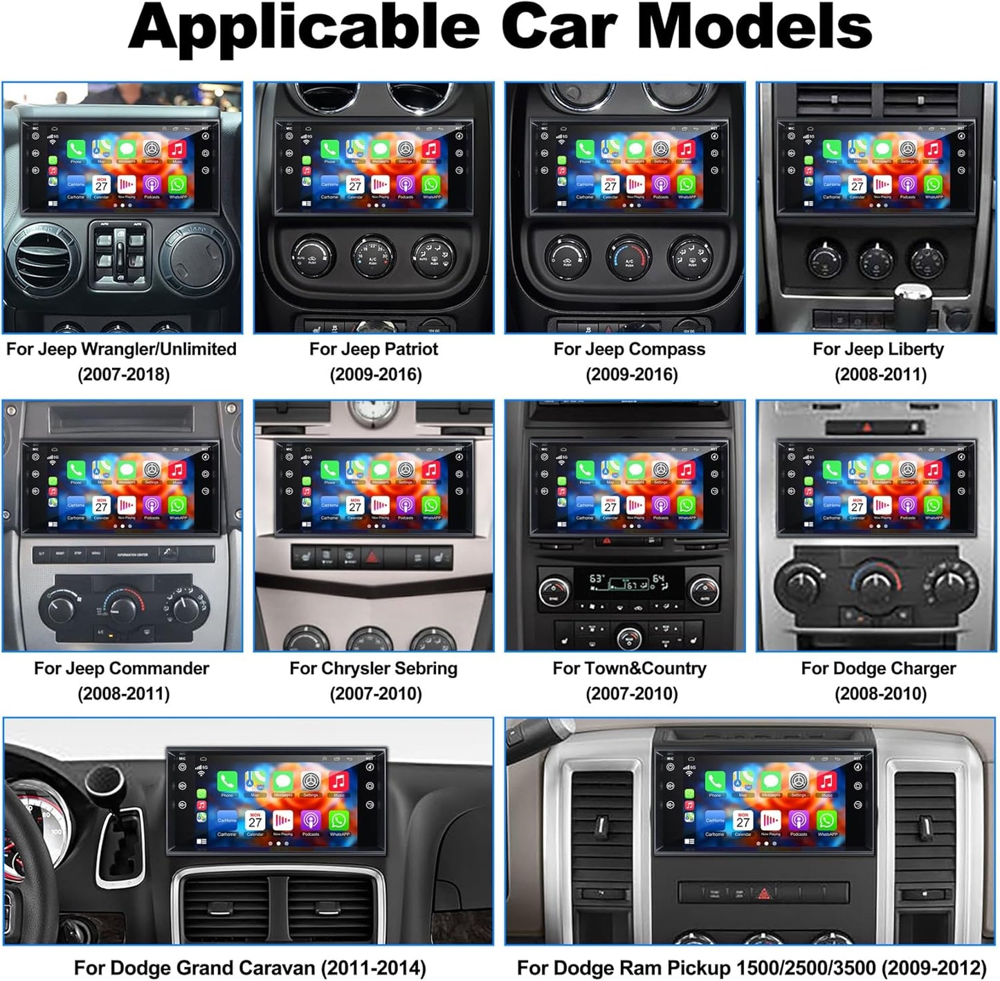 CarpartsX Android 13 Car Stereo for Jeep&Chrysler&Dodge 7-inch Wireless CarPlay & Android Auto, GPS Navigation, 2GB+32GB, 12 LED Lights, SWC/Bluetooth Wifi, AHD Camera&Microphone