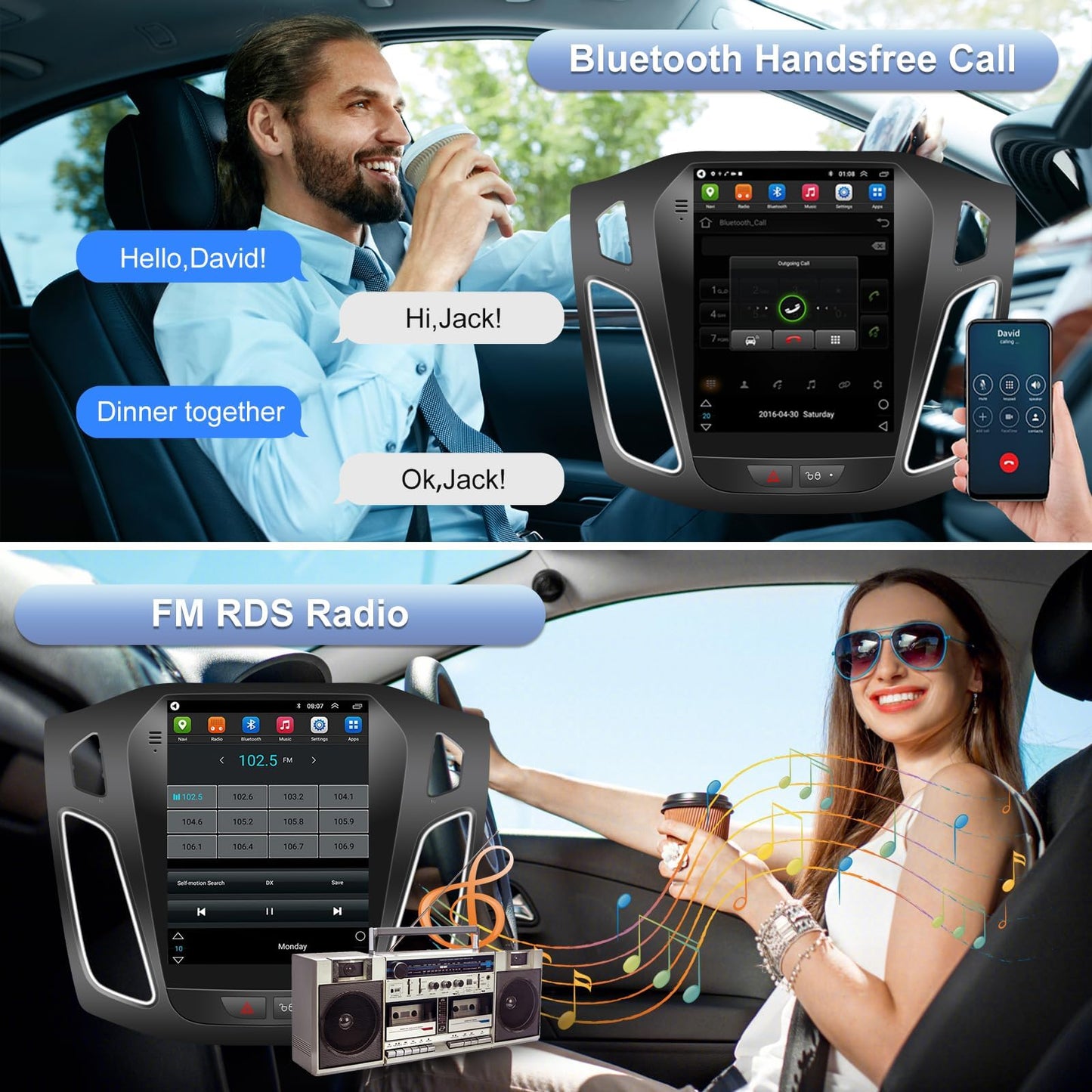 CarpartsX 12-18 Ford Focus Android 13 car navigation 9.7 inches (vertical screen with buttons) built-in Carplay + Android auto / 2 + 32G + long license plate camera