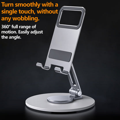 Desk Cell Phone Stand, Adjustable Foldable 360° Holder for Phones & Tablets, Compatible with iPad Pro/Air/Mini & iPhone 17–12, Ideal for Folding Desk Smartphone Use