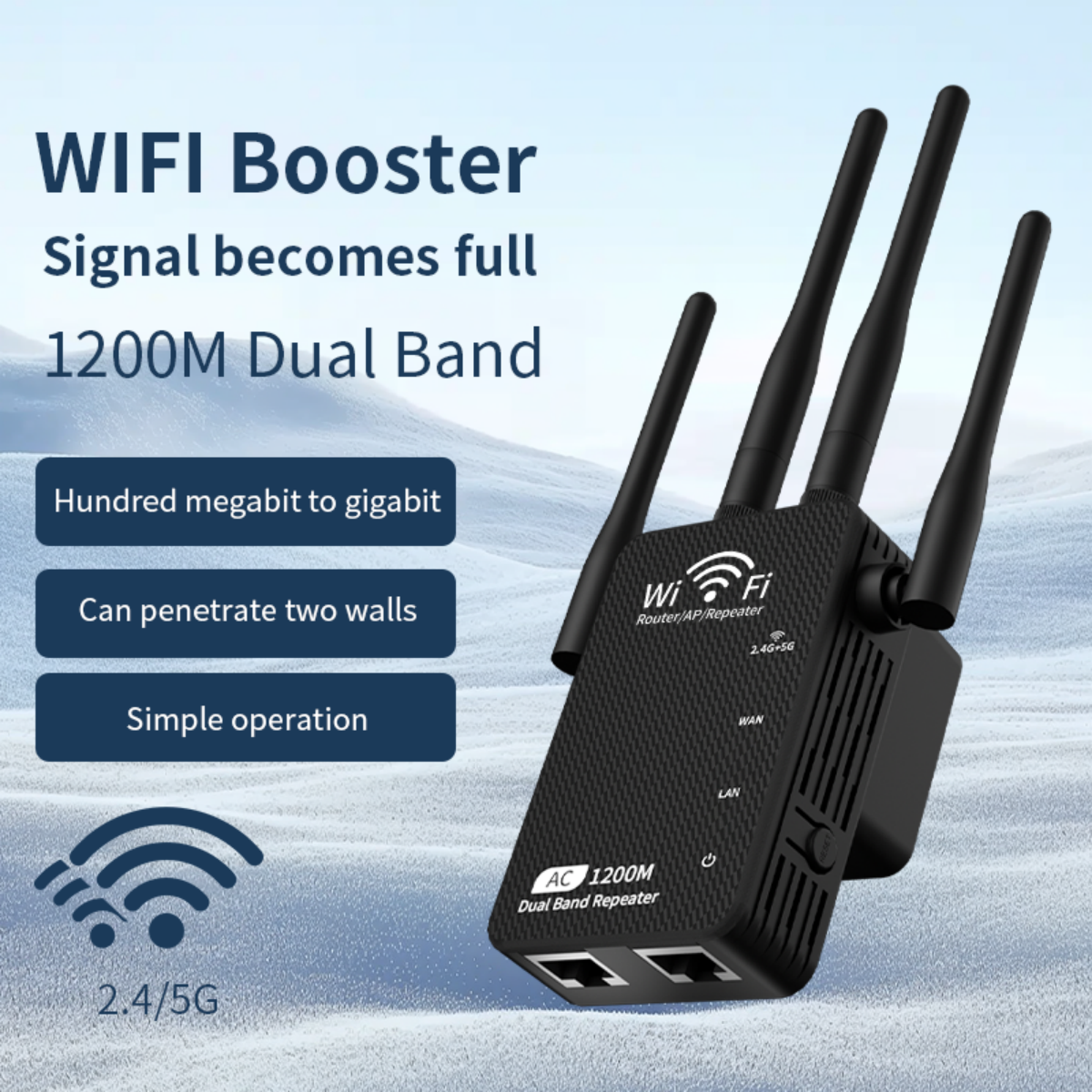 WiFi Extender 2025, 1200Mbps Dual Band (5GHz/2.4GHz) Signal Booster, Covers 10,000 sq. ft & 50 Devices, Repeater with Ethernet Port for Home, Gifts