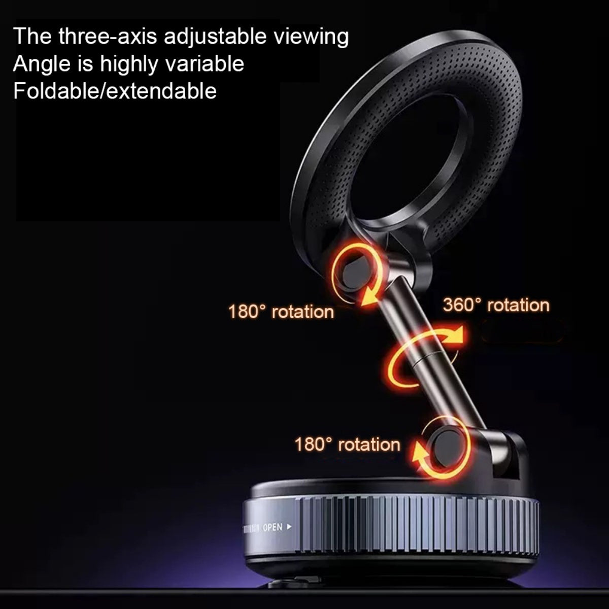 CarpartsX Car Magnetic Phone Mount Vacuum Adsorption Phone Holder Rotatable Foldable Adjustable Arm Magnetic Phone Stand for 4.7-Inch and Above Smartphones Automobile Windshield Black