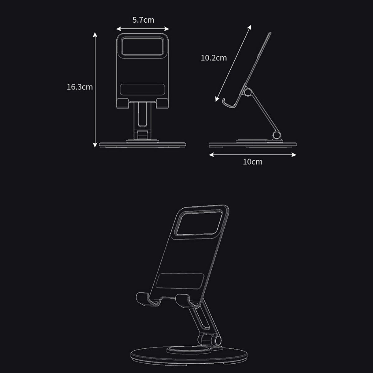 Desk Cell Phone Stand, Adjustable Foldable 360° Holder for Phones & Tablets, Compatible with iPad Pro/Air/Mini & iPhone 17–12, Ideal for Folding Desk Smartphone Use