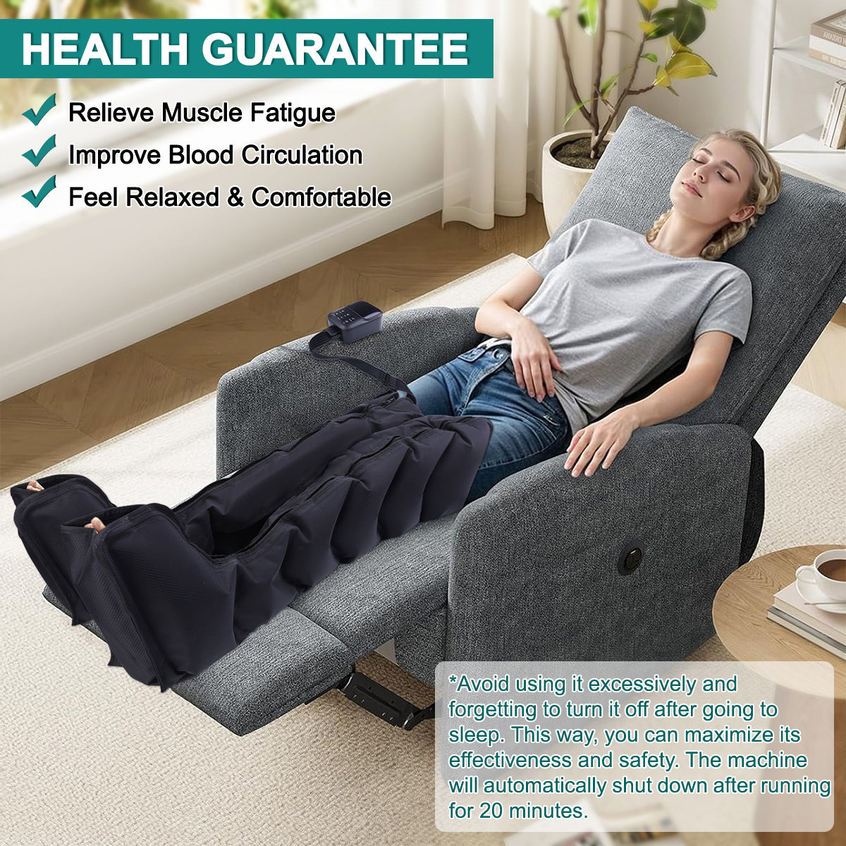 Leg Compression Massager for Circulation & Pain Relief, Foot & Calf Massage Machine with 2 Modes, 3 Intensities, Adjustable Wraps & Controller Durable Daily Lightweight