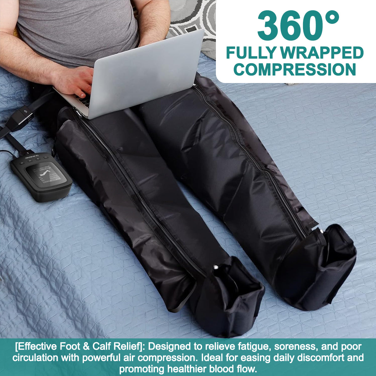 Leg Compression Massager for Circulation & Pain Relief, Foot & Calf Massage Machine with 2 Modes, 3 Intensities, Adjustable Wraps & Controller Durable Daily Lightweight