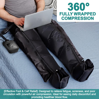Leg Compression Massager for Circulation & Pain Relief, Foot & Calf Massage Machine with 2 Modes, 3 Intensities, Adjustable Wraps & Controller Durable Daily Lightweight