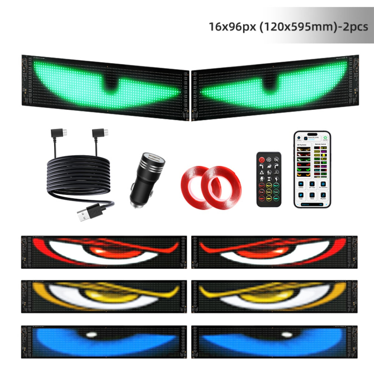Devil Eyes for Cars, Programmable LED Car Windshield Display, Flexible LED Sign, APP/Remote Controlled Text & Animations, Waterproof Automotive Screen