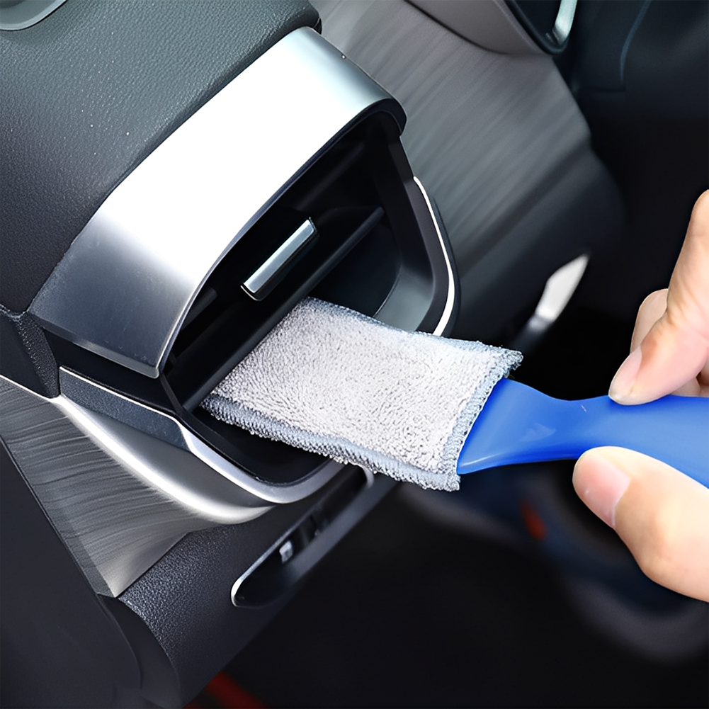 Double Head Car Cleaning Brush – Soft Interior Detailing Duster for Air Vents, Dashboard, Screens & Auto Accessories (Blue & Black)