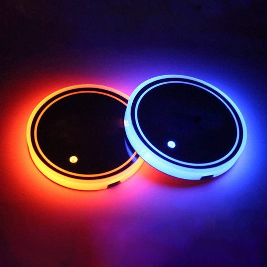 2PCS LED Car Cup Holder Lights – 7-Color USB Rechargeable Light-Up Cup Coasters for Car, Truck & Vehicle Interior Decoration