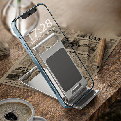 Stainless Steel Adjustable Phone & Tablet Stand for Desk, Foldable 360° Rotating Holder Compatible with iPad Pro/Air/Mini & iPhone 17–12, Ideal for Office, Live Streaming & Video Calls Compact Portable