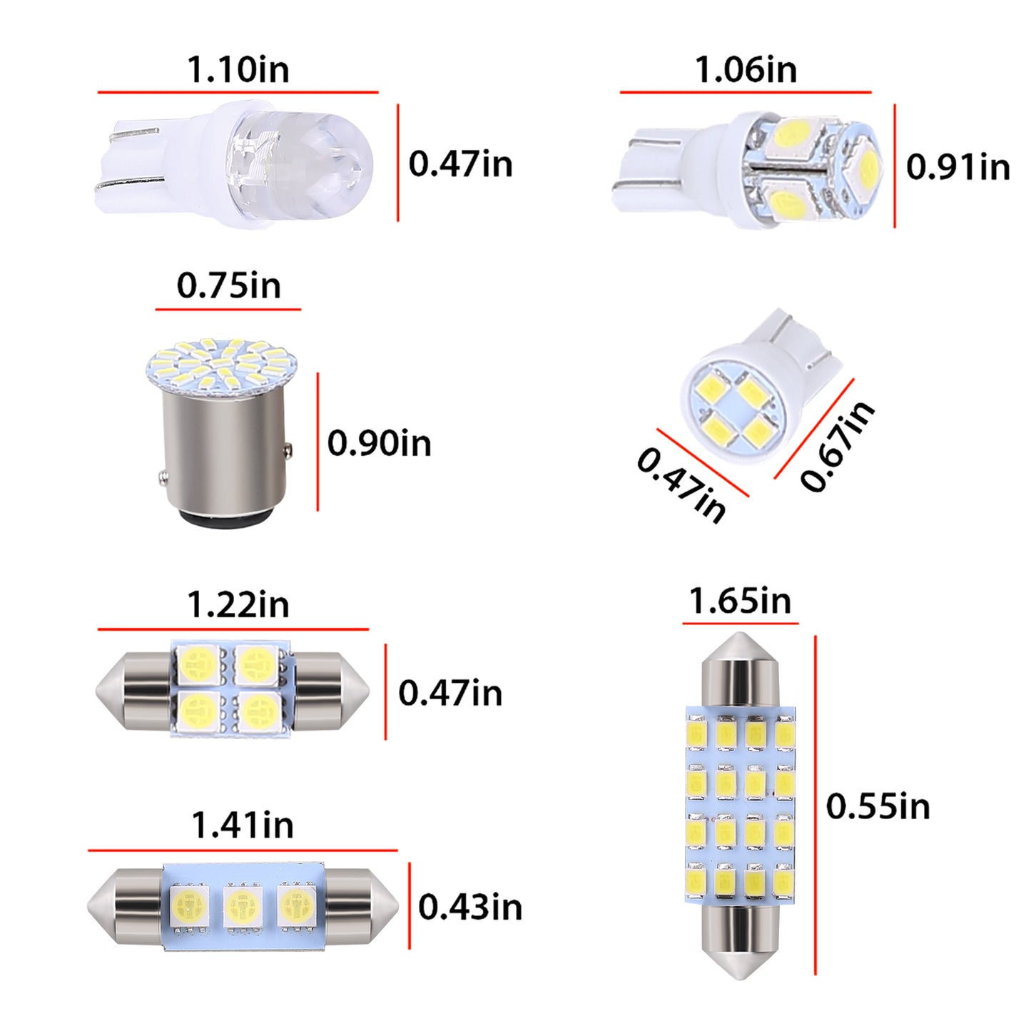 CarpartsX 42pcs LED Combination Kit for Cars: T10 Position Lights, Double-Tip Reading Lights, License Plate Lights, Interior Lights – Waterproof, Durable, Easy Installation