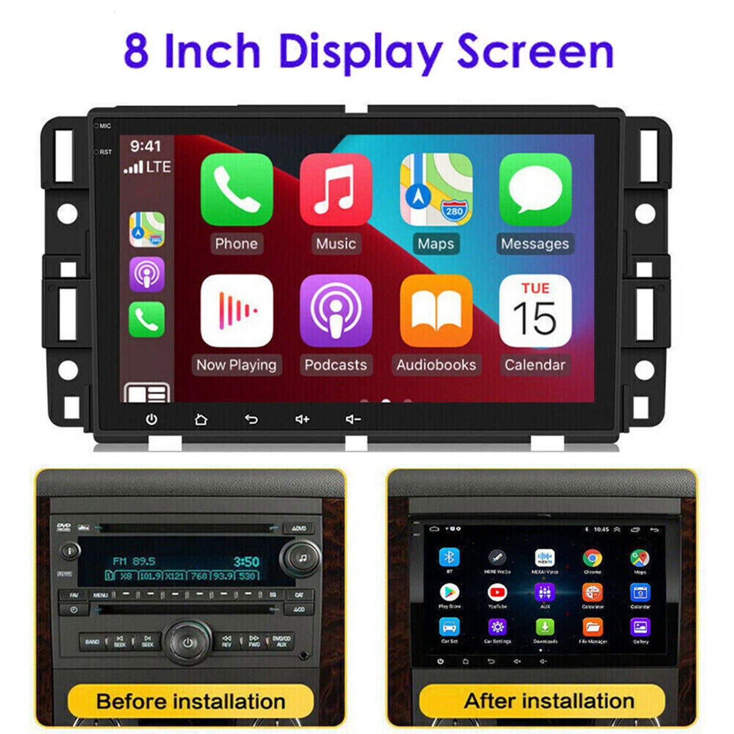 CarpartsX 8 inch Car Stereo Radio for Chevrolet GMC Sierra Yukon Chevrolet Buick Chevy Silverado, 2GB+32GB, Rimoody Android 13 CarPlay Android Auto Touch Screen GPS WiFi SWC Bluetooth FM/RDS HiFi+ AHD Backup Camera