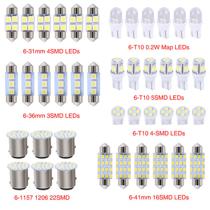 CarpartsX 42pcs LED Combination Kit for Cars: T10 Position Lights, Double-Tip Reading Lights, License Plate Lights, Interior Lights – Waterproof, Durable, Easy Installation