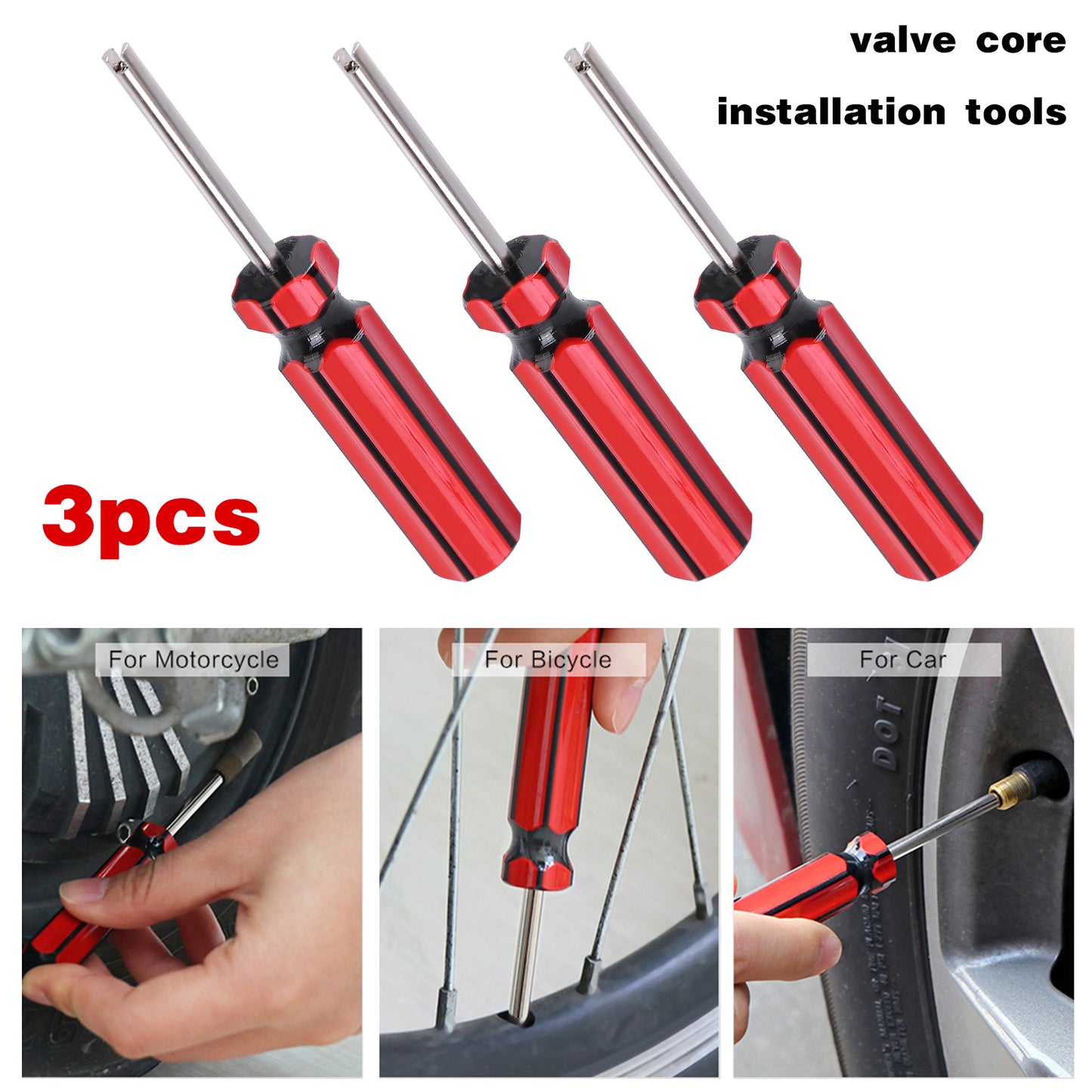 CarpartsX 3 Pcs Tire Valve Core Remover Tools, Screwdriver Valve Stem Core Installer & Remover for Car, Truck, and Motorcycle