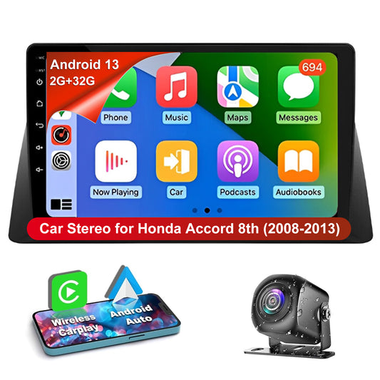 CarpartsX Android 13 Car Stereo for Honda Accord 8th 2008-2013 - 10.1 Inch IPS Touch Screen, CarPlay & Android Auto, 2GB+32GB ,Rear Camera SWC MirrorLink