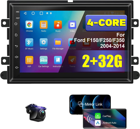 CarpartsX 4 Core Android 13 Car Stereo for Ford F150/F250/F350 (2004-2014) with Wireless CarPlay & Android Auto, 7-inch IPS Touchscreen, GPS Navigation, 2GB+32GB, SWC/Bluetooth Wifi, AHD Backup Camera & Microphone