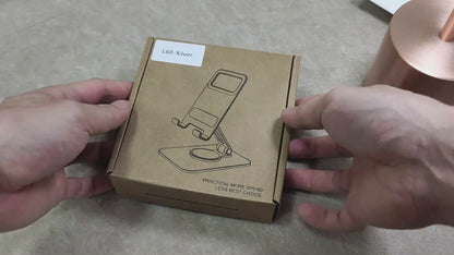 Desk Cell Phone Stand, Adjustable Foldable 360° Holder for Phones & Tablets, Compatible with iPad Pro/Air/Mini & iPhone 17–12, Ideal for Folding Desk Smartphone Use